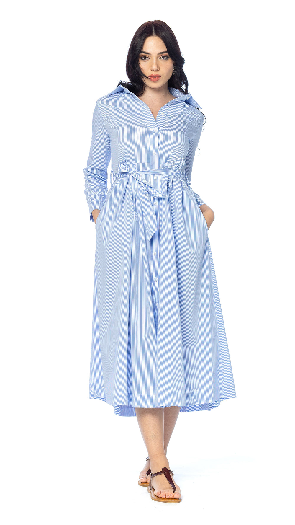 Abito Chemisier in Cotone a Righe Azzurre