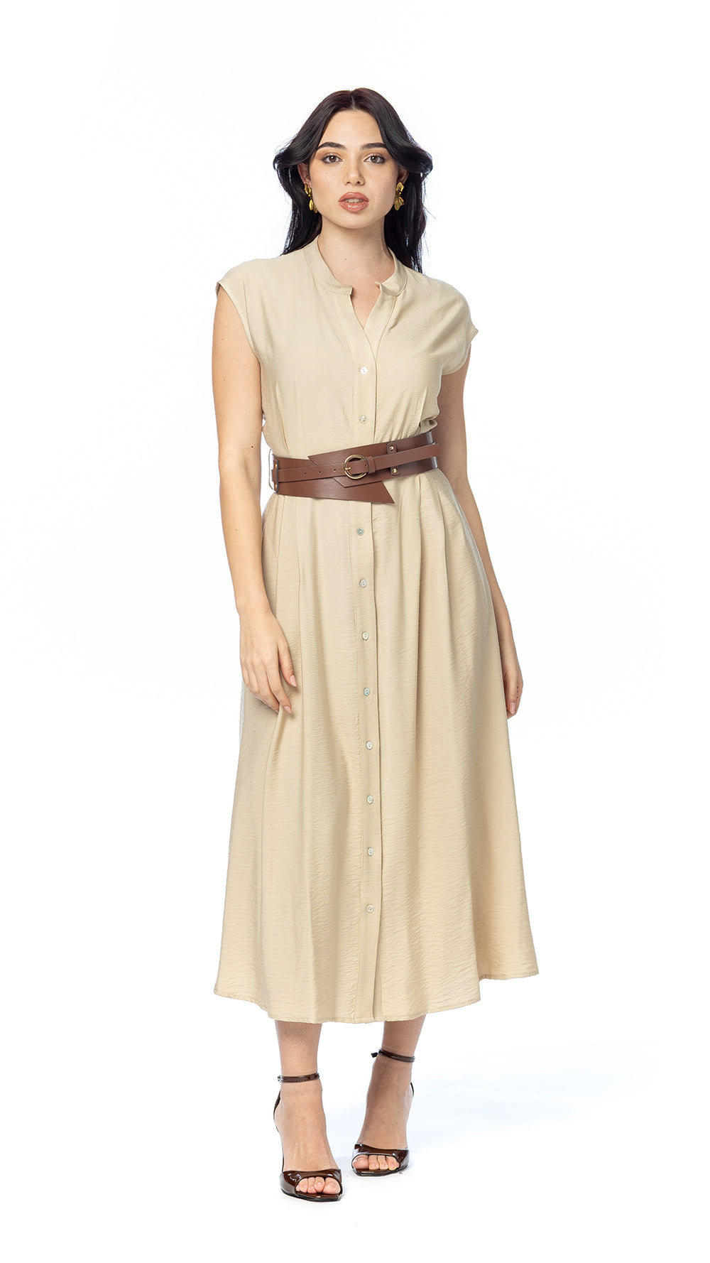 Abito Chemisier in Lino/Nylon con Cintura
