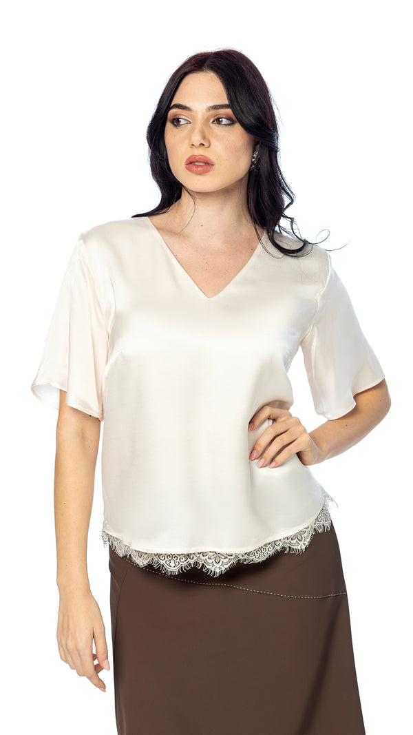 Blusa in Raso di Viscosa con Pizzo