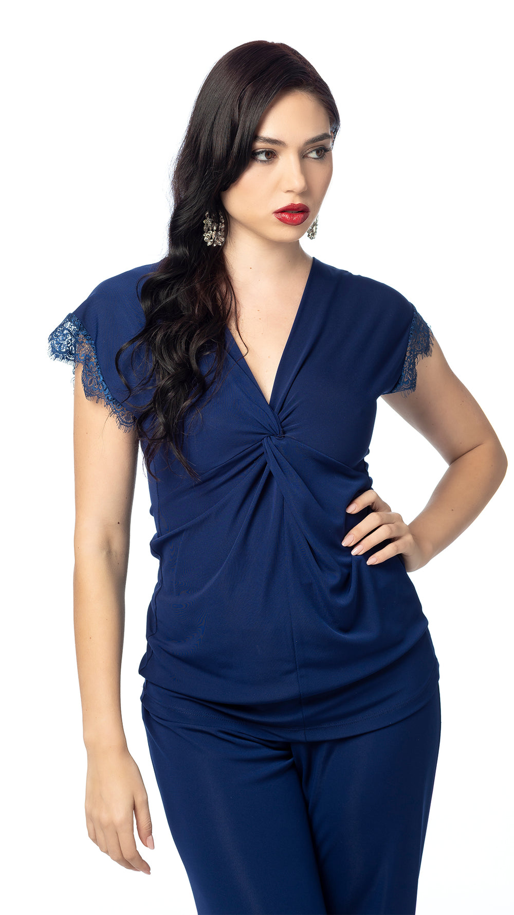 Blusa con Nodo e Pizzo Inchiostro