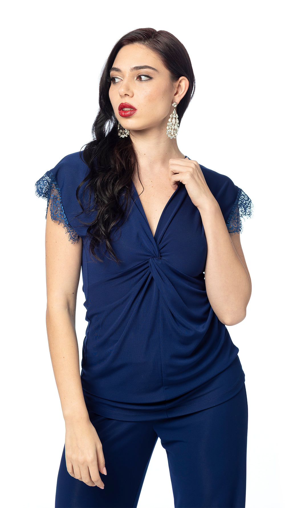 Blusa con Nodo e Pizzo Inchiostro