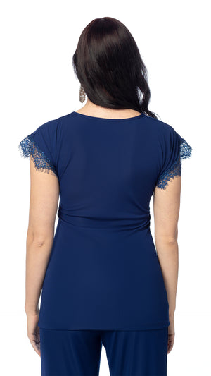 Blusa con Nodo e Pizzo Inchiostro