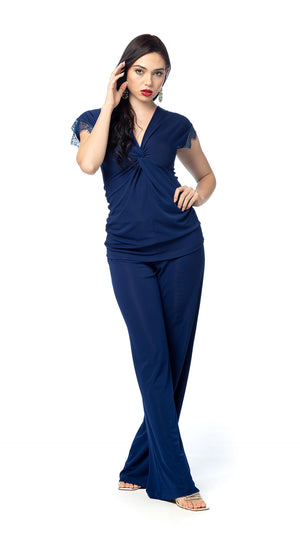 Blusa con Nodo e Pizzo Inchiostro