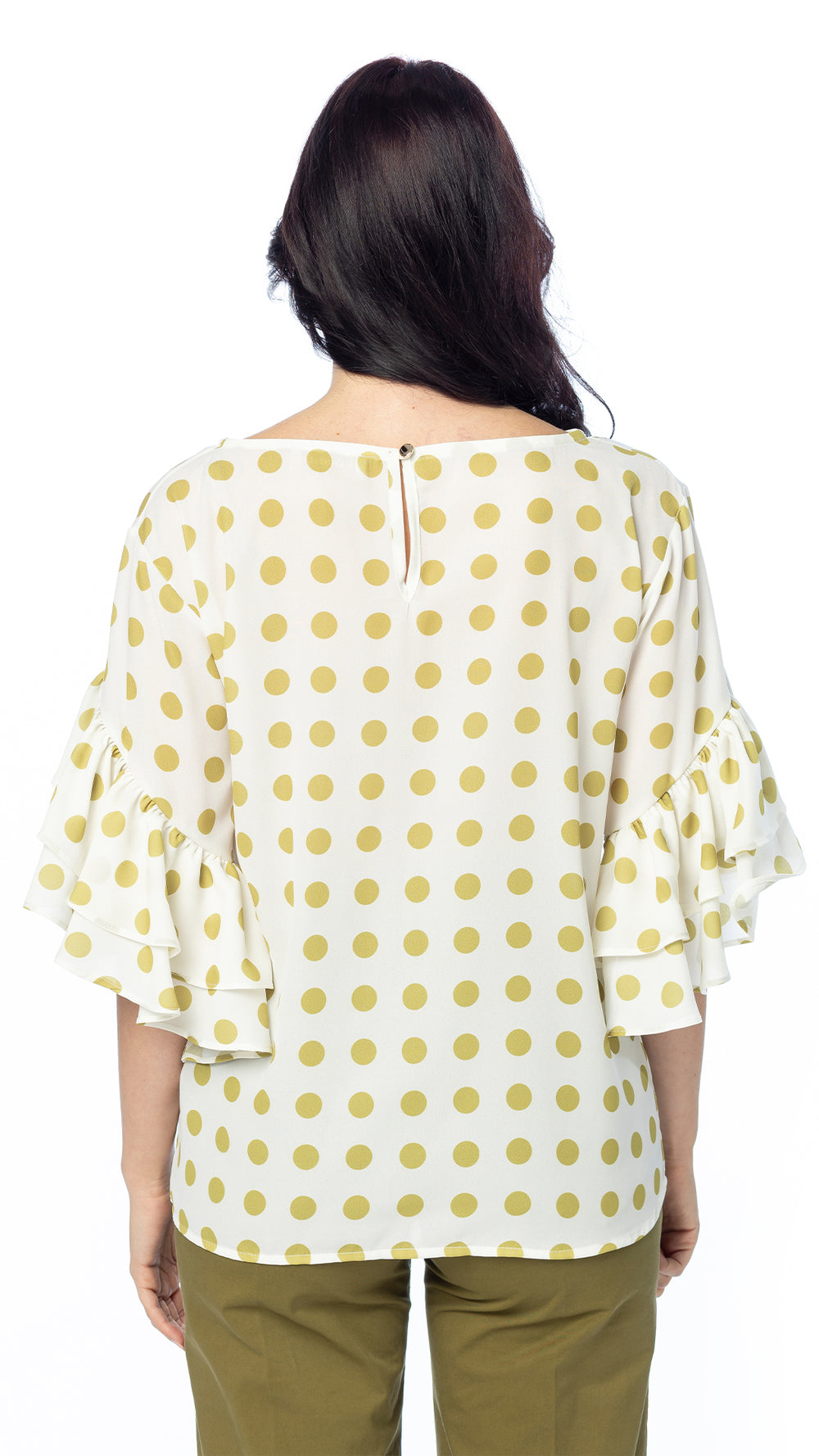 Blusa in Doppio Georgette Pois con Maniche a Volant