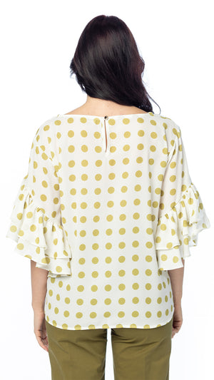 Blusa in Doppio Georgette Pois con Maniche a Volant