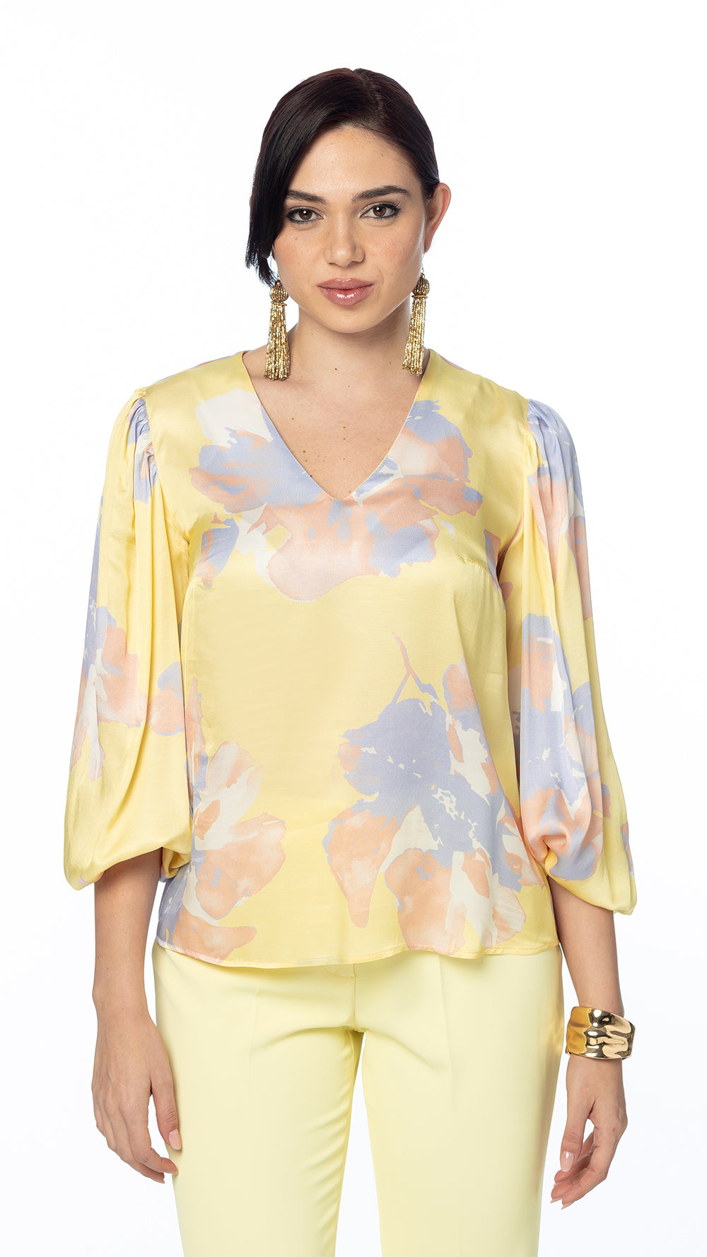 Blusa in Raso con Manica Arricciata