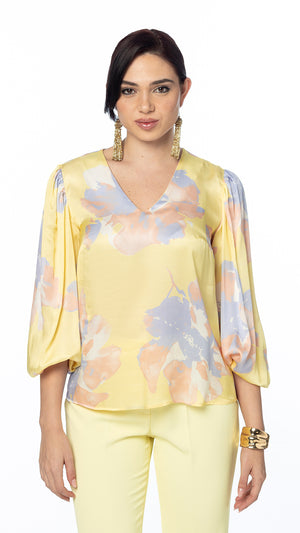 Blusa in Raso con Manica Arricciata