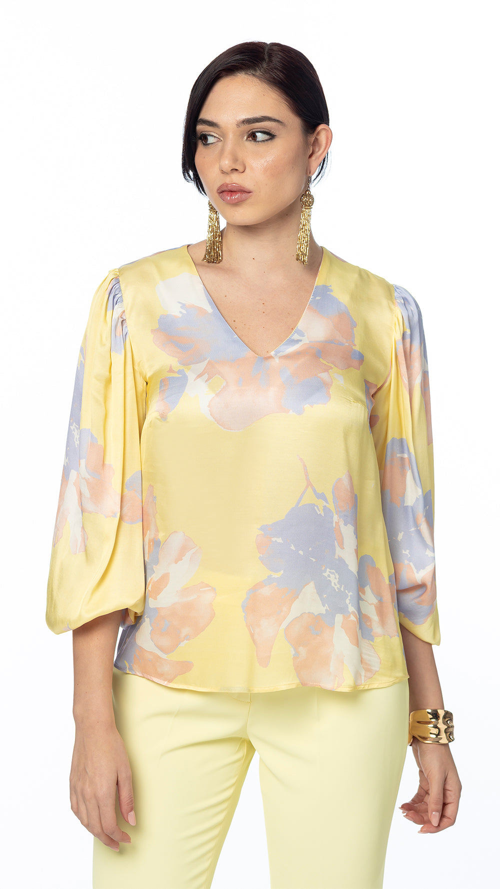 Blusa in Raso con Manica Arricciata