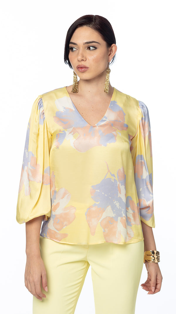 Blusa in Raso con Manica Arricciata