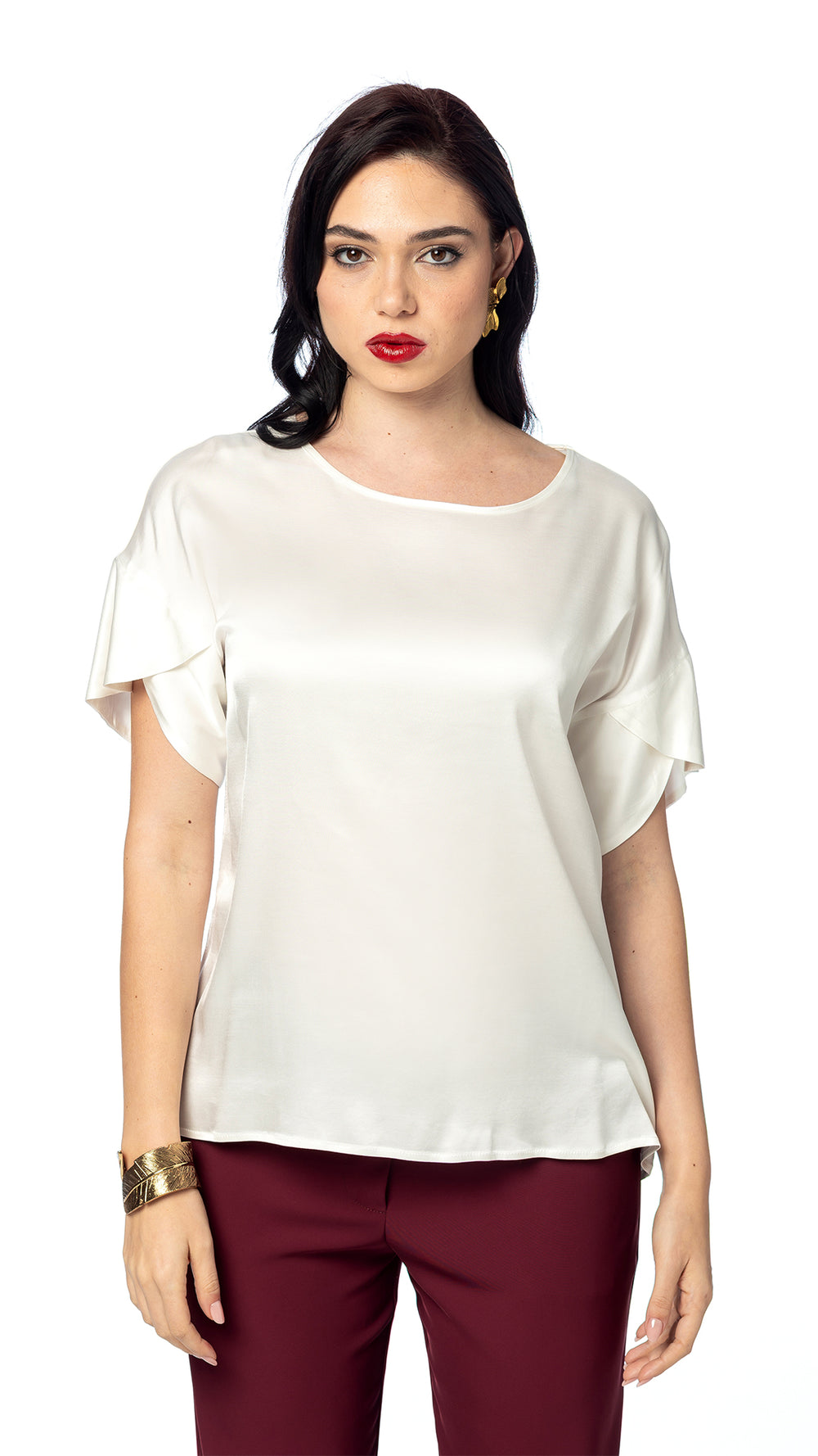 Blusa in Raso con Maniche a Petalo