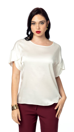 Blusa in Raso con Maniche a Petalo