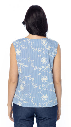 Blusa in Cotone a Righe con Ricamo Floreale