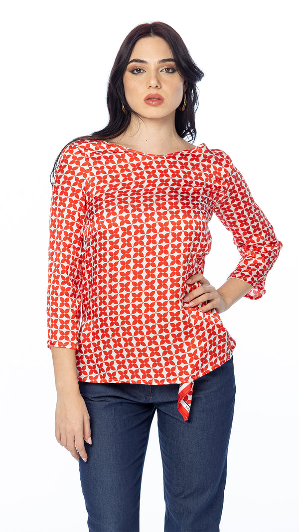 Blusa in Raso di Viscosa con Stampa Geometrica