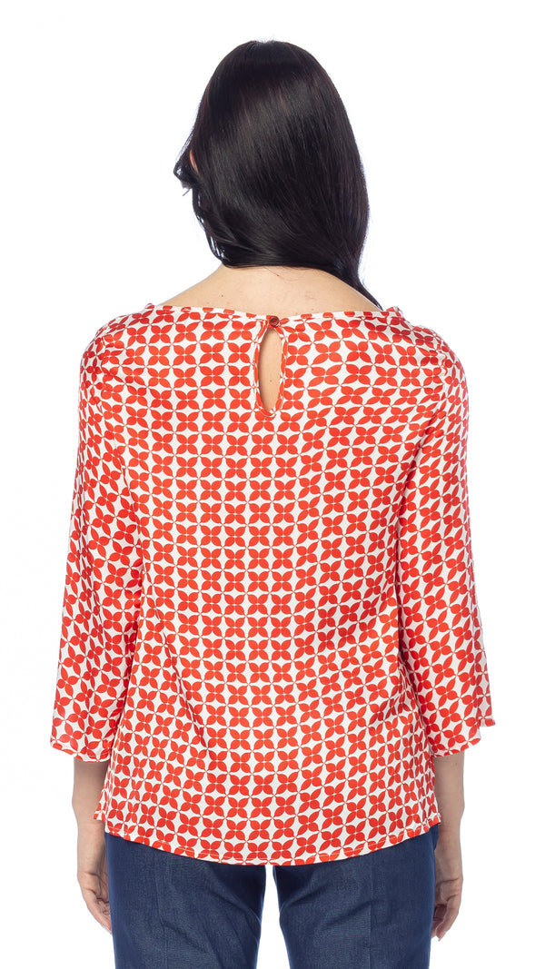 Blusa in Raso di Viscosa con Stampa Geometrica