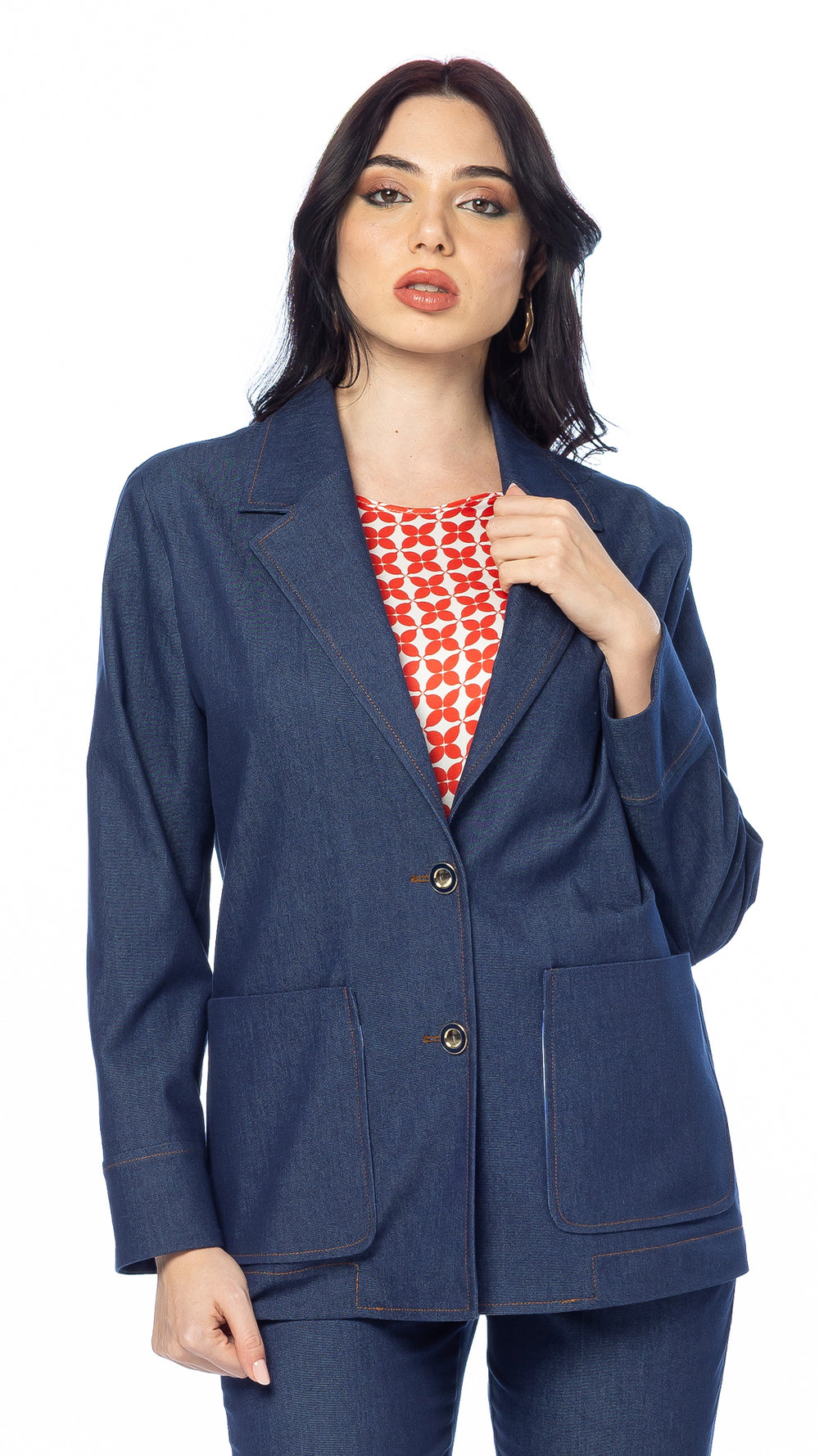 Giacca 2 Bottoni in Tessuto Denim Blu