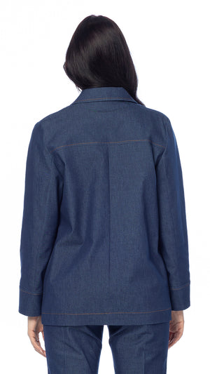 Giacca 2 Bottoni in Tessuto Denim Blu