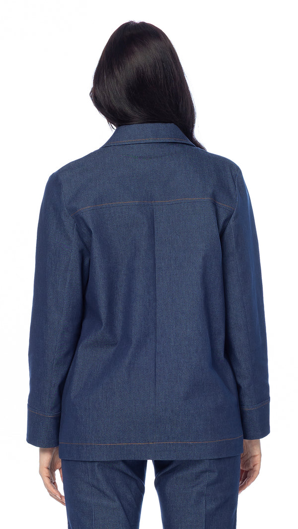 Giacca 2 Bottoni in Tessuto Denim Blu