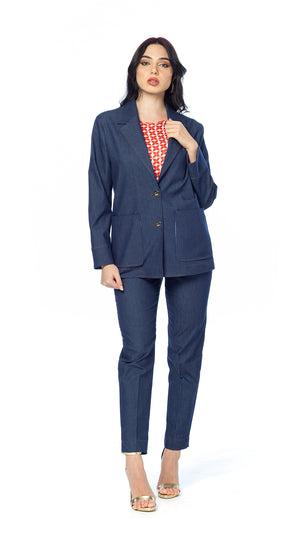Giacca 2 Bottoni in Tessuto Denim Blu