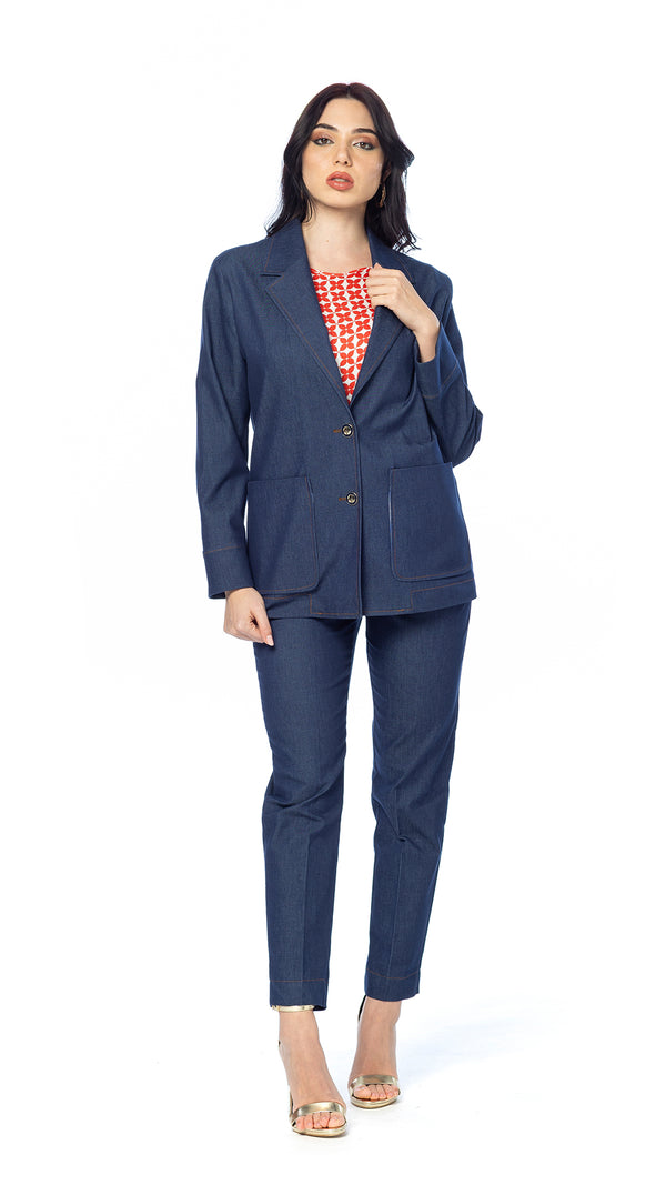 Giacca 2 Bottoni in Tessuto Denim Blu