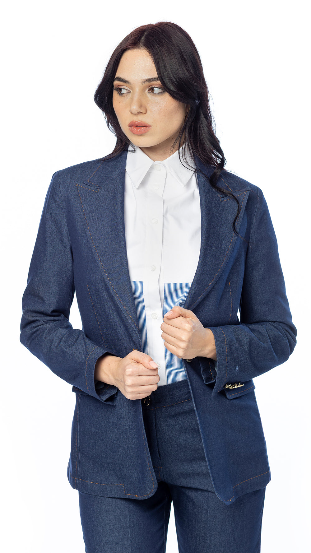 Giacca 1 Bottone in Denim Strutturato