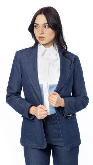 Giacca 1 Bottone in Denim Strutturato