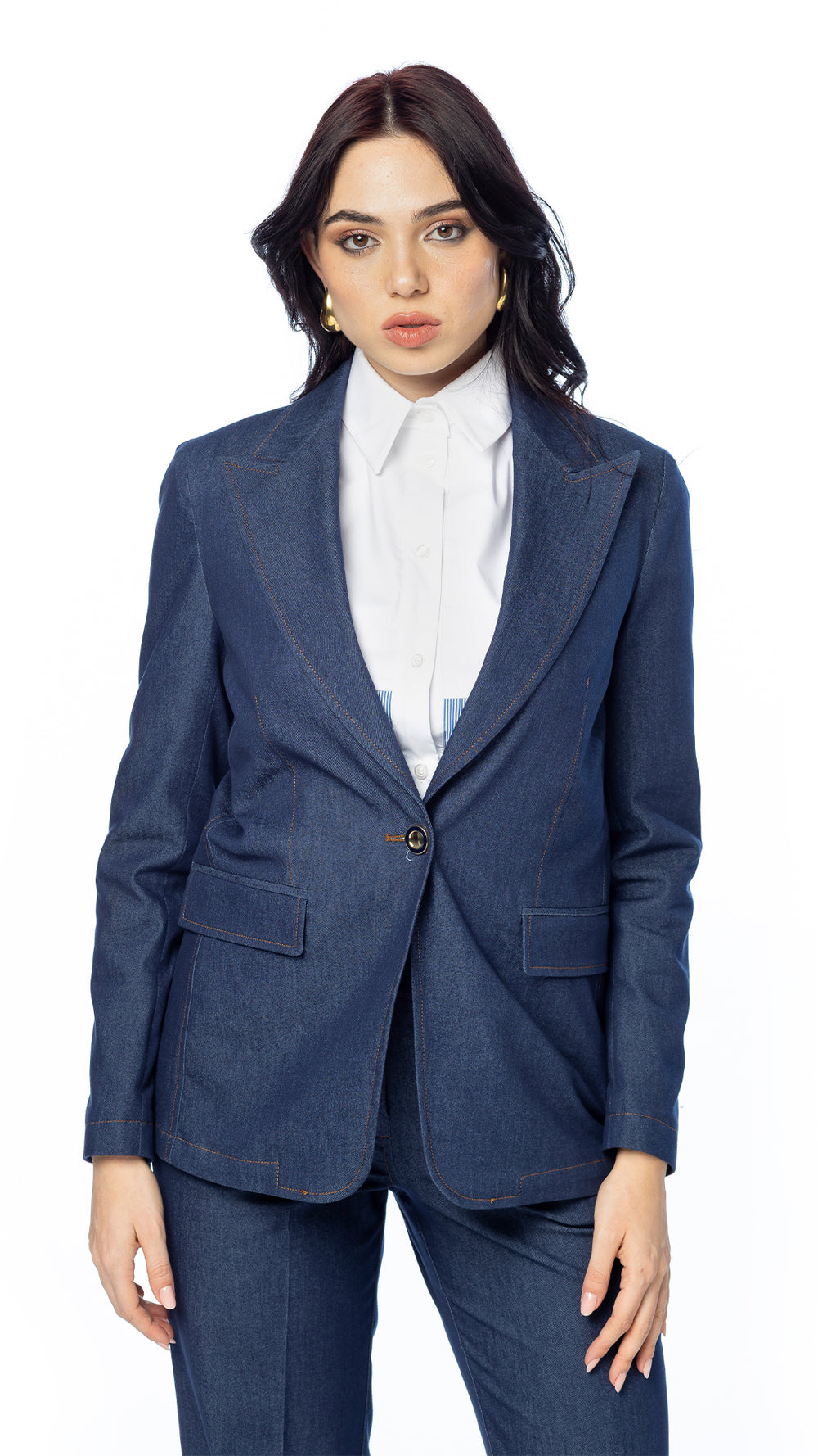Giacca 1 Bottone in Denim Strutturato