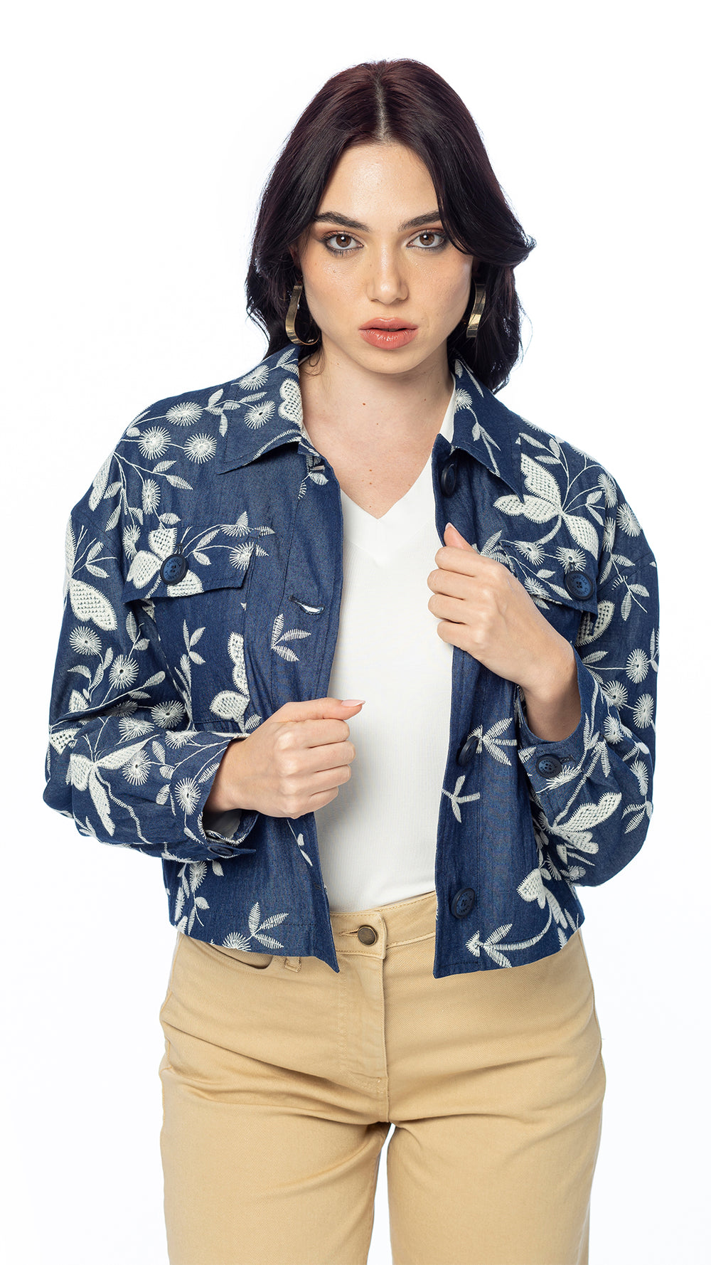 Giacca Cropped Libellula in Denim Ricamato