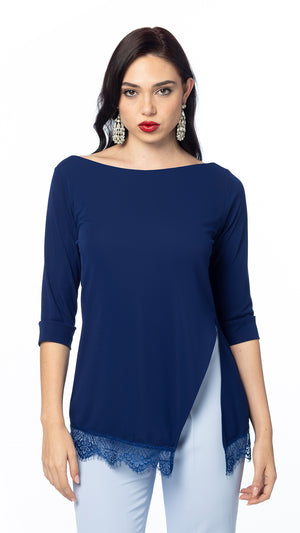 Maglia Asimmetrica con Pizzo Inchiostro