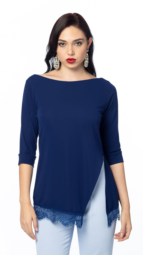Maglia Asimmetrica con Pizzo Inchiostro