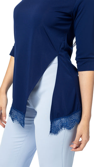 Maglia Asimmetrica con Pizzo Inchiostro