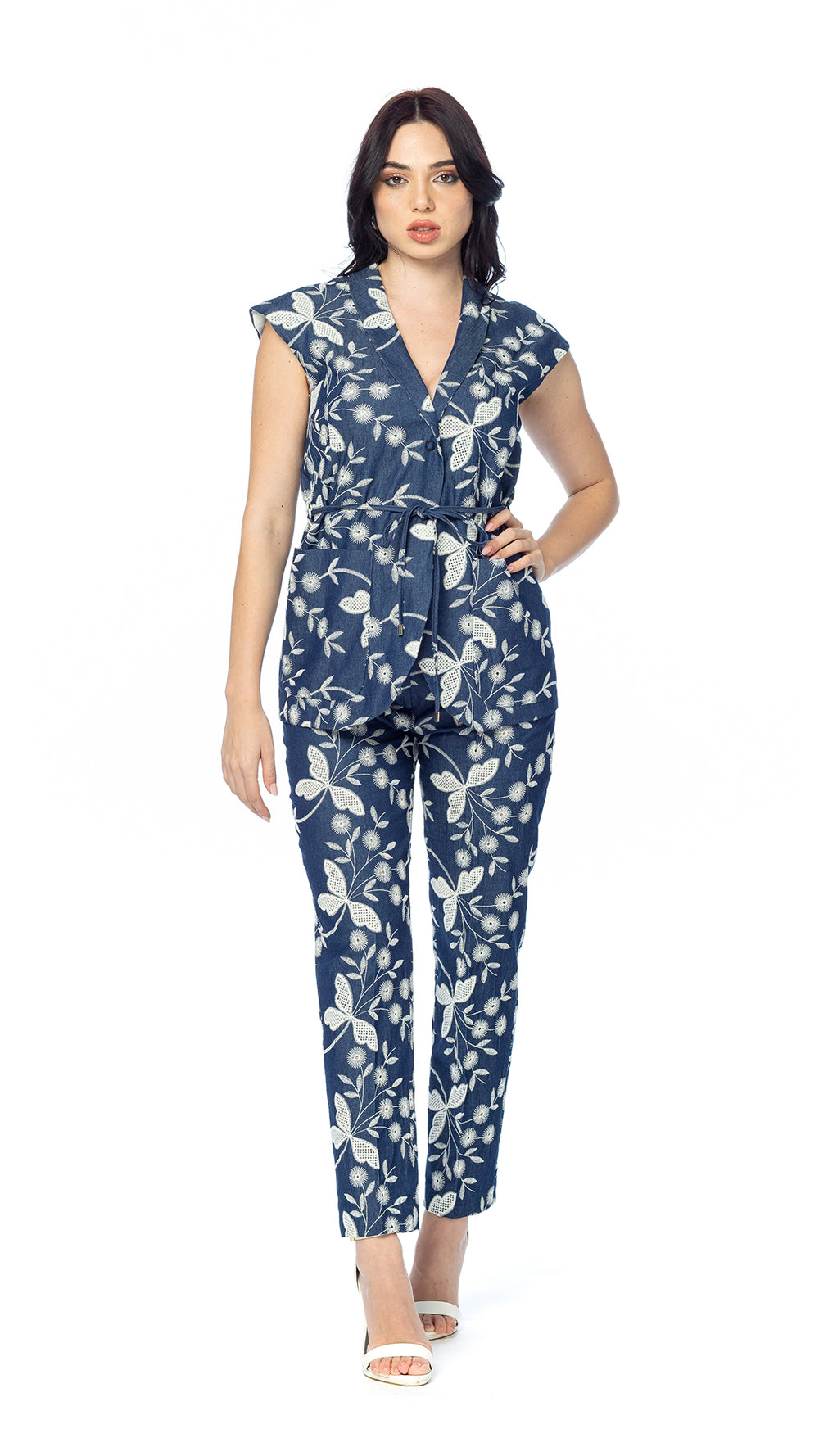 Pantalone a Sigaretta Libellula in Denim Ricamato