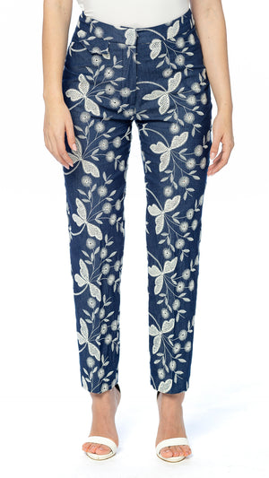 Pantalone a Sigaretta Libellula in Denim Ricamato