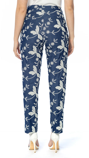 Pantalone a Sigaretta Libellula in Denim Ricamato