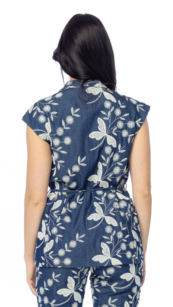 Smanicato Libellula in Denim Ricamato