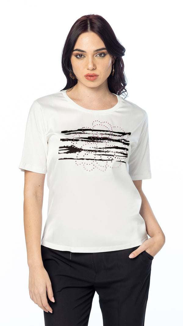 T-Shirt Boxy con Stampa Zebrata