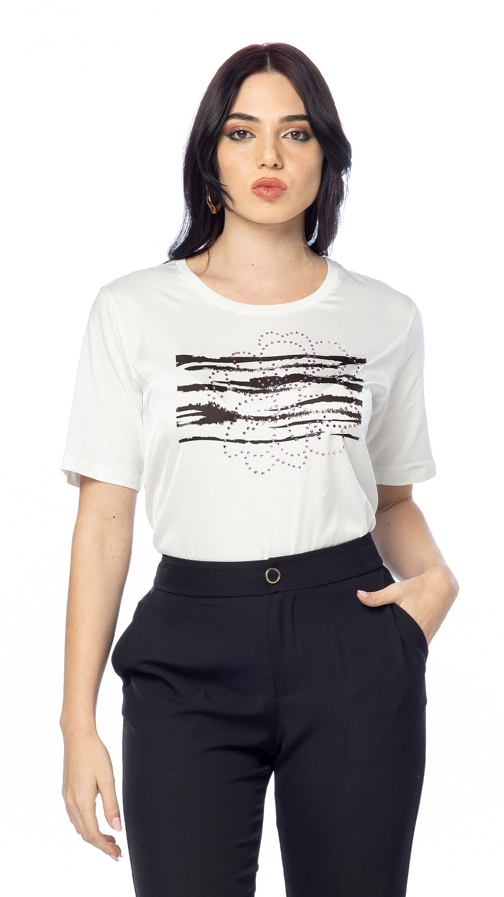 T-Shirt Boxy con Stampa Zebrata