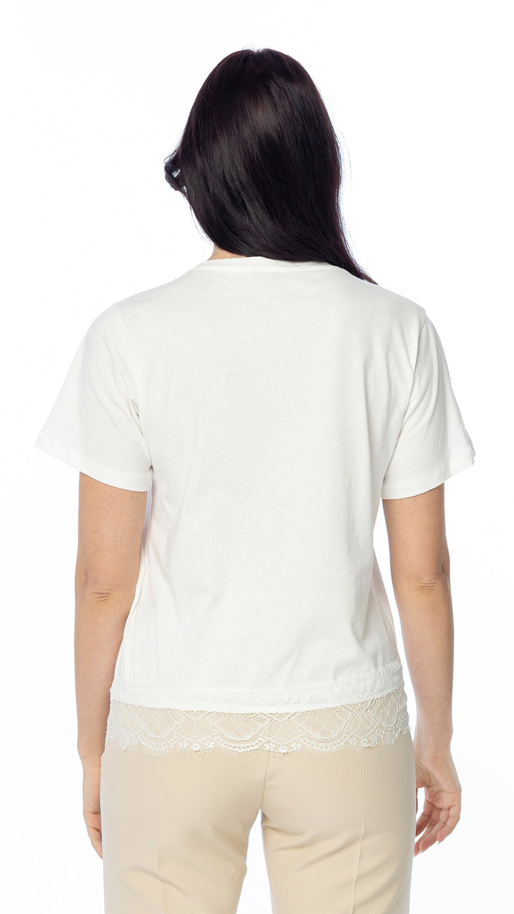 T-shirt Asimmetrica con Inserto in Pizzo