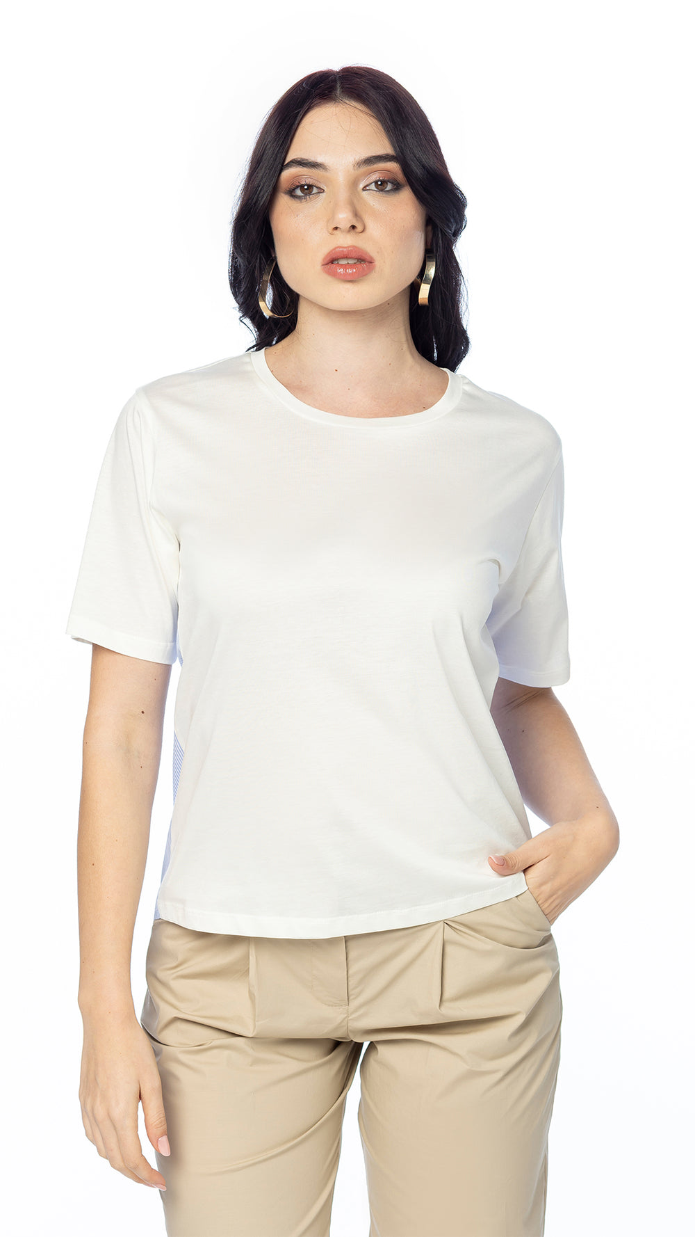 T-shirt in Cotone con Inserto in Popeline