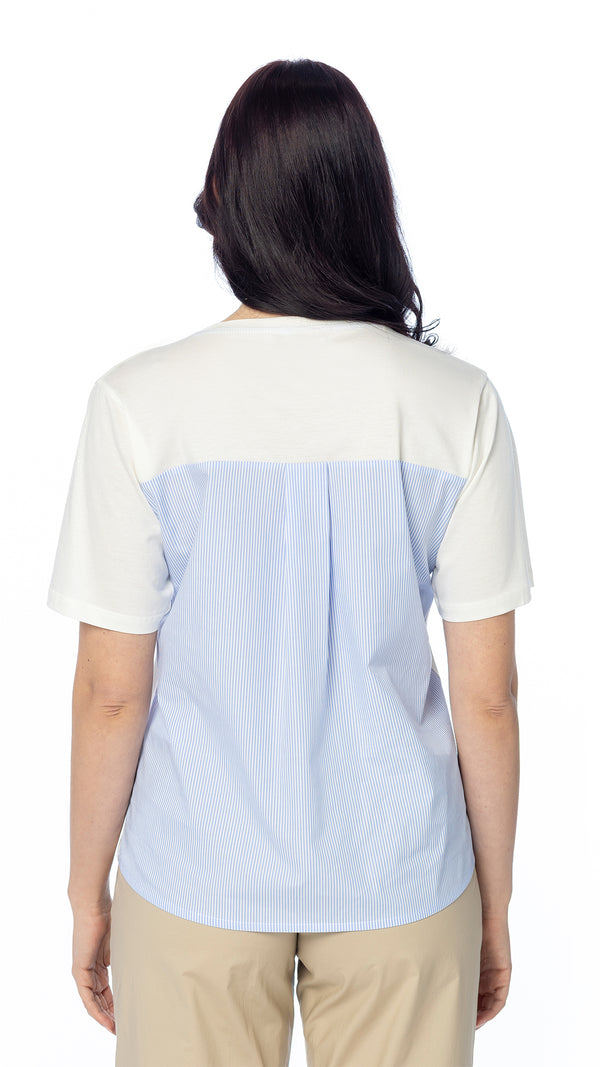 T-shirt in Cotone con Inserto in Popeline