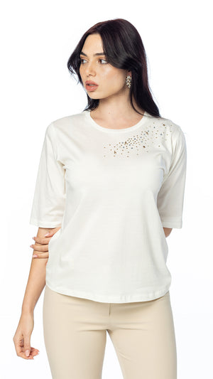 T-shirt Girocollo con Castoni