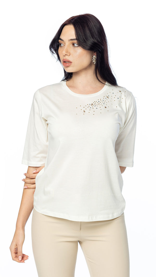T-shirt Girocollo con Castoni