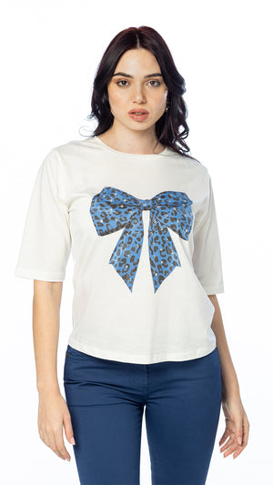 T-shirt con Stampa Fiocco