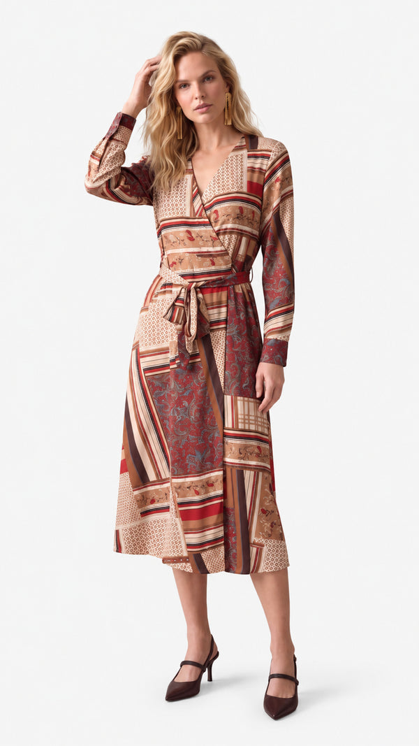 Look 05 — Abito fantasia con cintura — Cannella FW26/27
