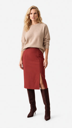 Look 06 — Maglia con girocollo e gonna longuette — Cannella FW26/27