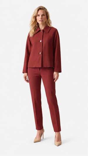 Look 07 — Giacca corta e pantalone coordinato — Cannella FW26/27