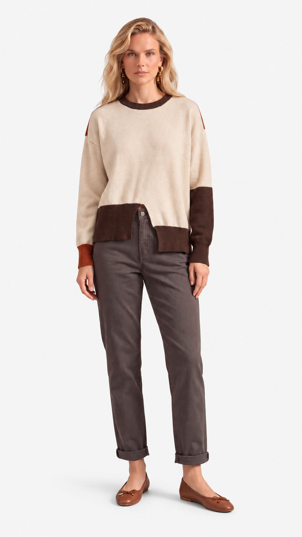 Look 15 — Maglia bicolore e pantalone — Cannella FW26/27