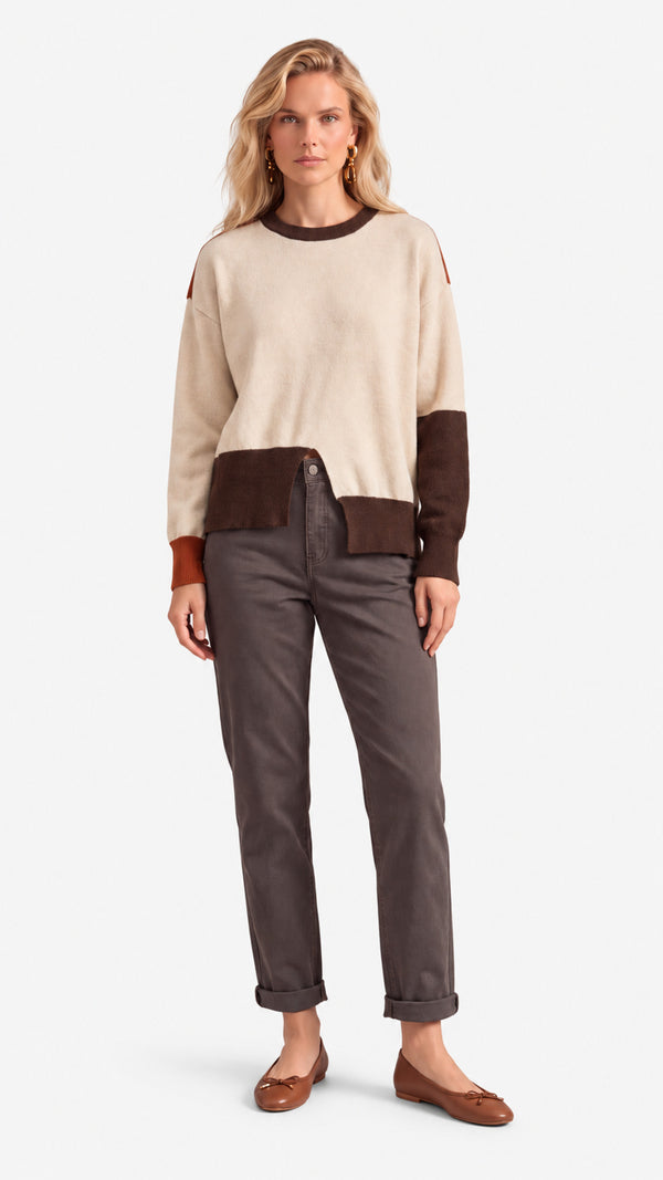 Look 15 — Maglia bicolore e pantalone — Cannella FW26/27