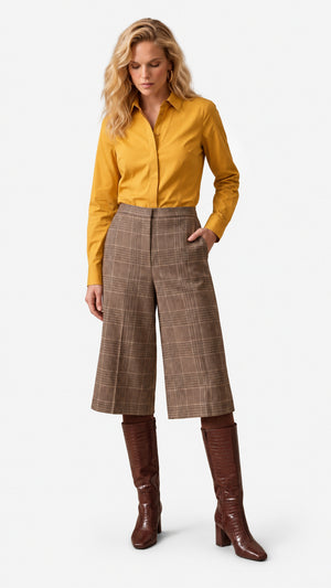 Look 17 — Camicia e bermuda a quadri — Cannella FW26/27