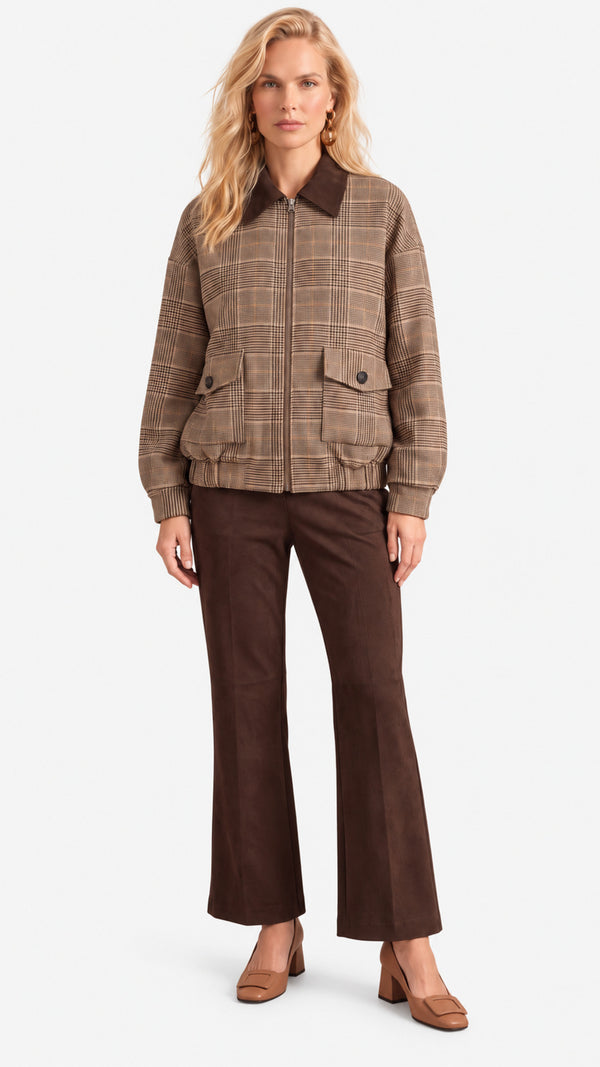 Look 19 — Giacca a quadri e pantalone — Cannella FW26/27