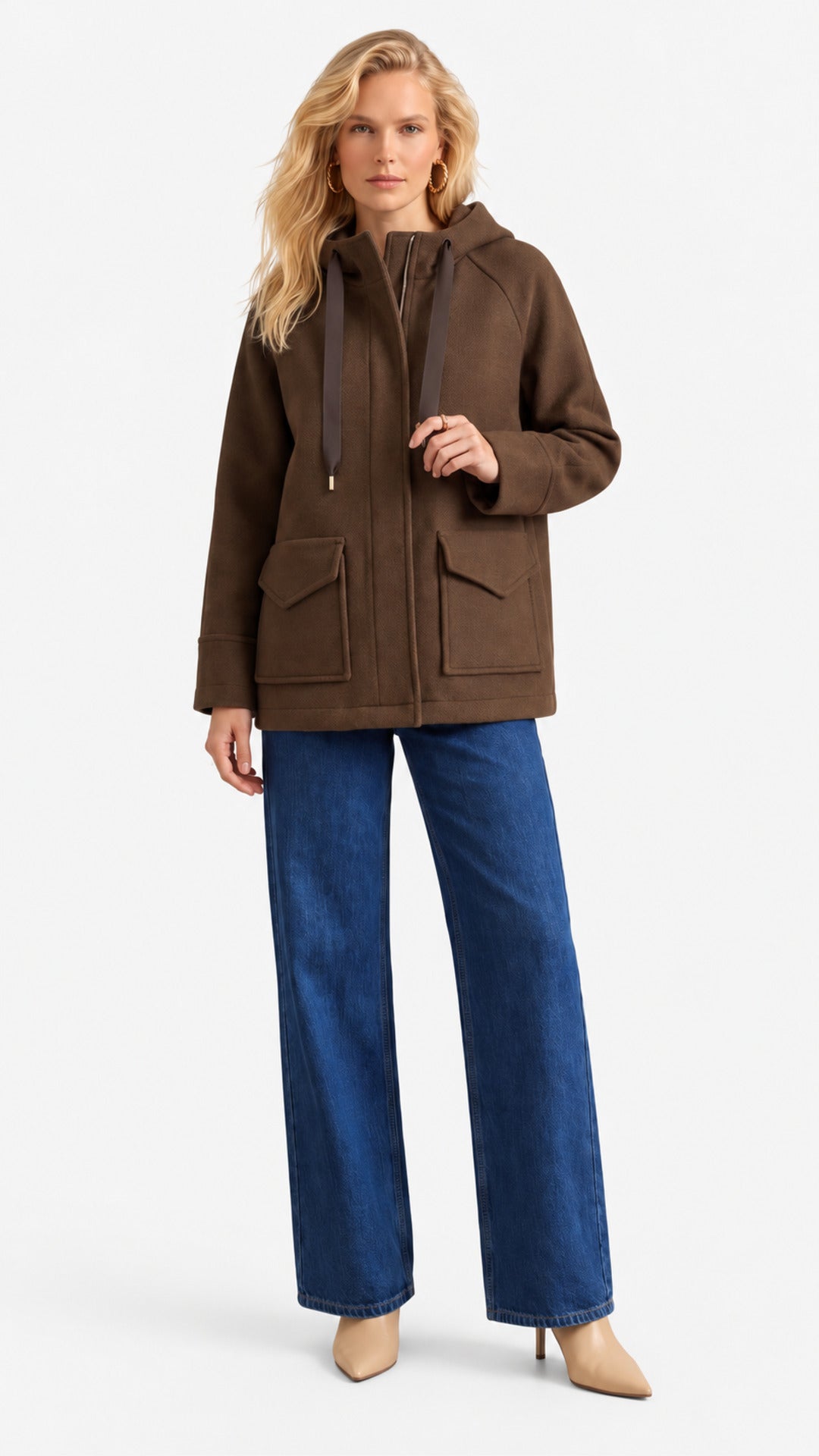 Look 31 — Giubbotto con tasche e jeans — Cannella FW26/27